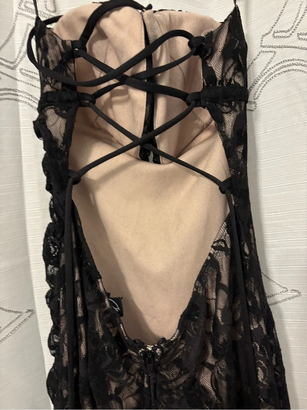 Gothic Strapless Black Lace Evening Gown